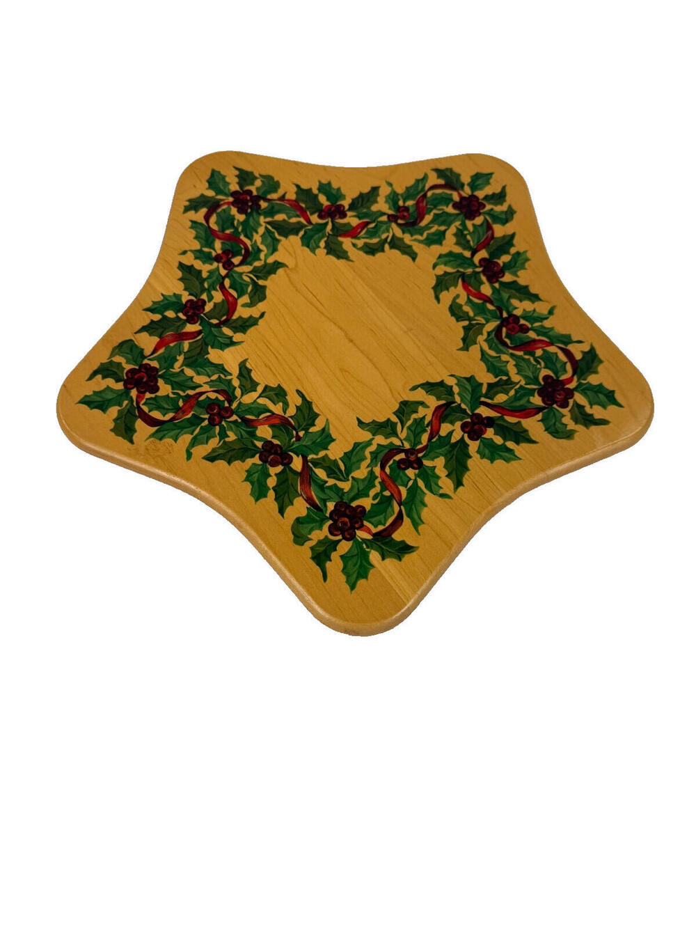 Longaberger Holly Holiday WoodCrafts Lid Christmas Basket Lid Red Green 11"L